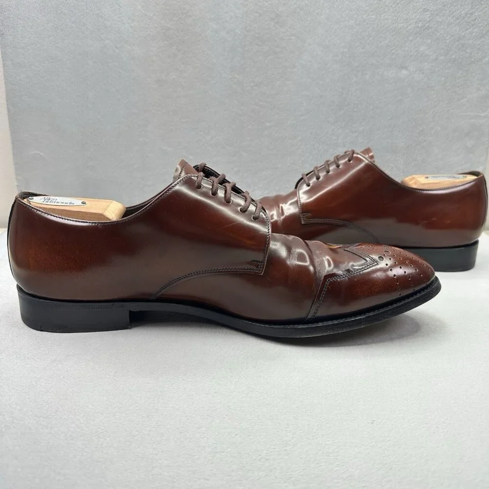 PRADA 2E1608 Mens‎ Size 12 (UK 11) Oxford Brown Polished Leather Dress Shoes